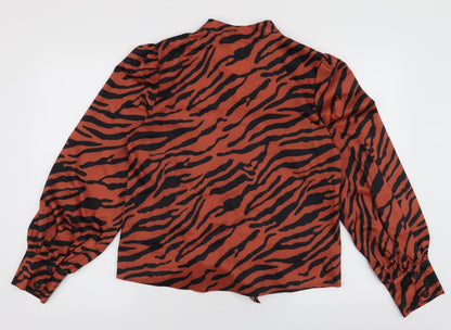 SheIn Womens Brown Animal Print Polyester Basic Blouse Size M Collared