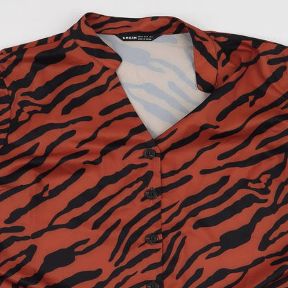 SheIn Womens Brown Animal Print Polyester Basic Blouse Size M Collared