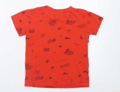 Back view of RESERVED boys’ red geometric cotton basic t-shirt, size 8, years crew neck pullover