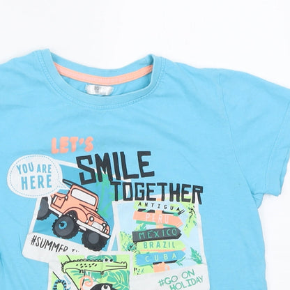 Preworn Boys Blue  Cotton Basic T-Shirt Size 8 Years Crew Neck Pullover - Lets smile together