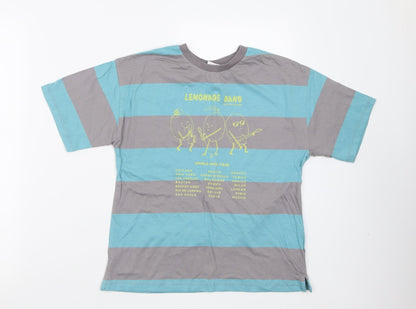 Zara Boys Blue Striped Cotton Basic T-Shirt Size 8 Years Crew Neck Pullover - lemonade band