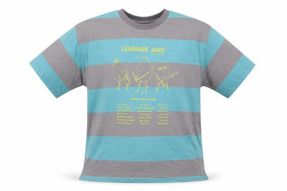 Front view of Zara boys’ blue striped cotton basic t-shirt, size 8, years crew neck pullover - lemonade band