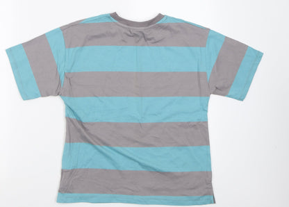 Zara Boys Blue Striped Cotton Basic T-Shirt Size 8 Years Crew Neck Pullover - lemonade band