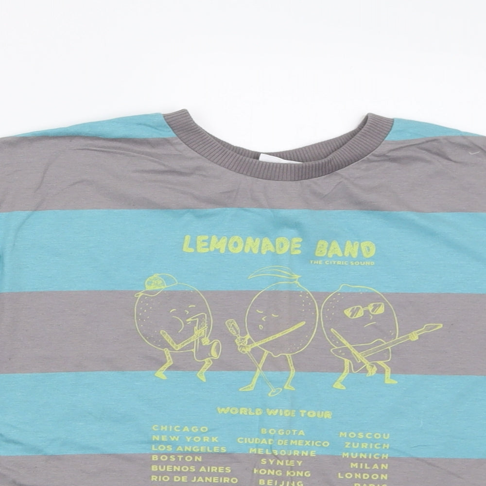 Zara Boys Blue Striped Cotton Basic T-Shirt Size 8 Years Crew Neck Pullover - lemonade band