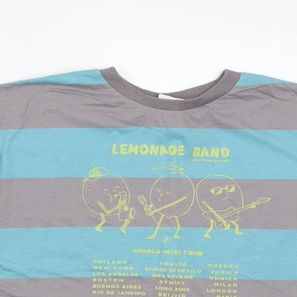 Zara Boys Blue Striped Cotton Basic T-Shirt Size 8 Years Crew Neck Pullover - lemonade band