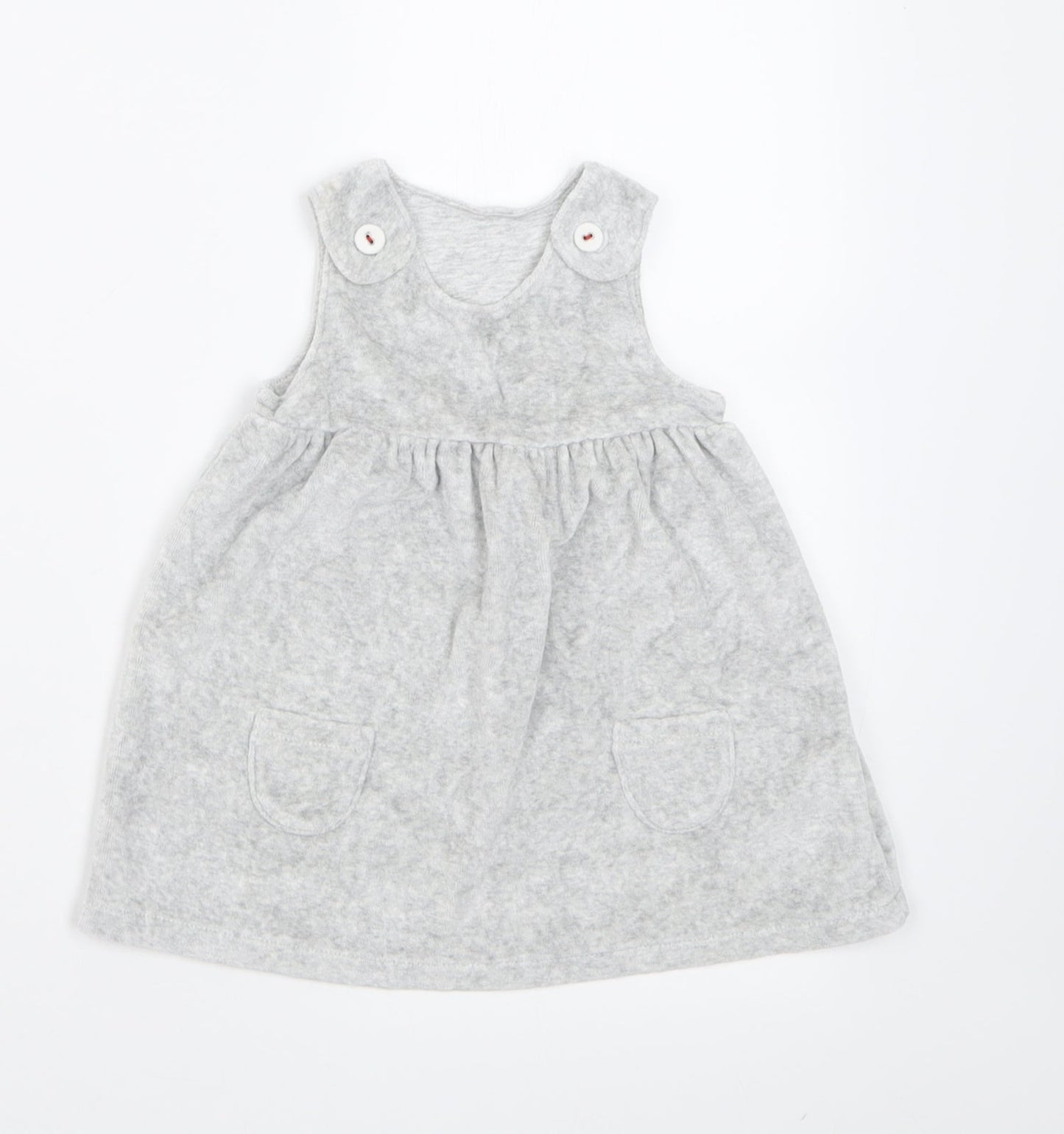 Marks and Spencer Girls Grey  Cotton A-Line  Size 6-9 Months  Crew Neck Button