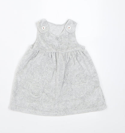 Marks and Spencer Girls Grey  Cotton A-Line  Size 6-9 Months  Crew Neck Button