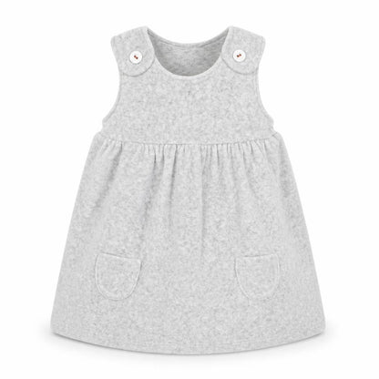 Front view of Marks & Spencer girls’ grey cotton a-line, size 6-9, months crew neck button