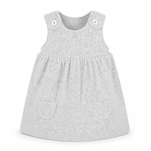 Marks and Spencer Girls Grey  Cotton A-Line  Size 6-9 Months  Crew Neck Button