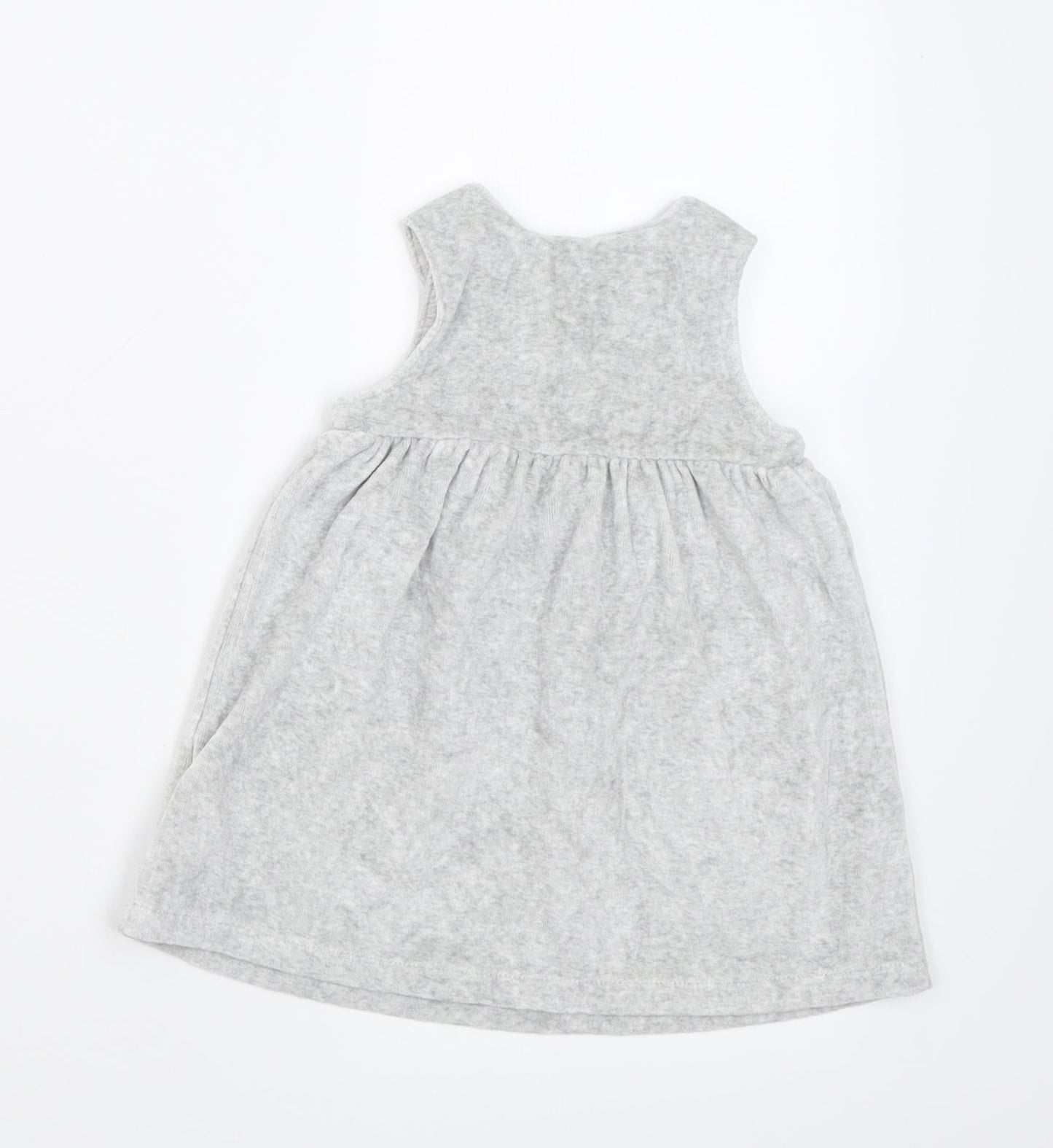 Marks and Spencer Girls Grey  Cotton A-Line  Size 6-9 Months  Crew Neck Button