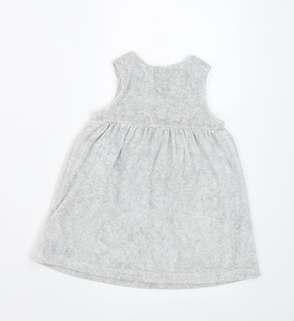 Marks and Spencer Girls Grey  Cotton A-Line  Size 6-9 Months  Crew Neck Button