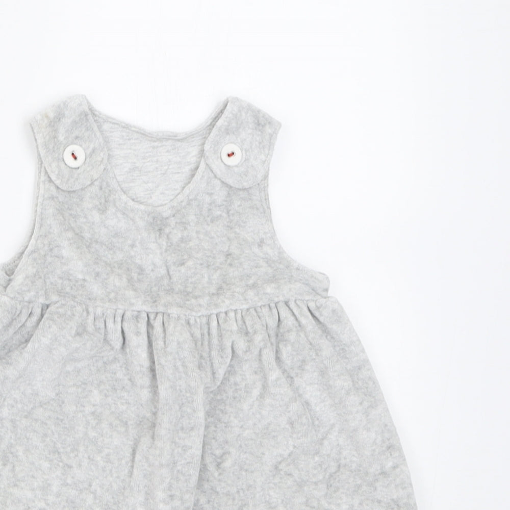 Marks and Spencer Girls Grey  Cotton A-Line  Size 6-9 Months  Crew Neck Button