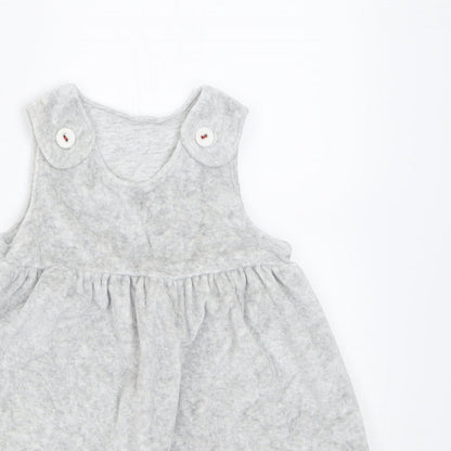 Marks and Spencer Girls Grey  Cotton A-Line  Size 6-9 Months  Crew Neck Button