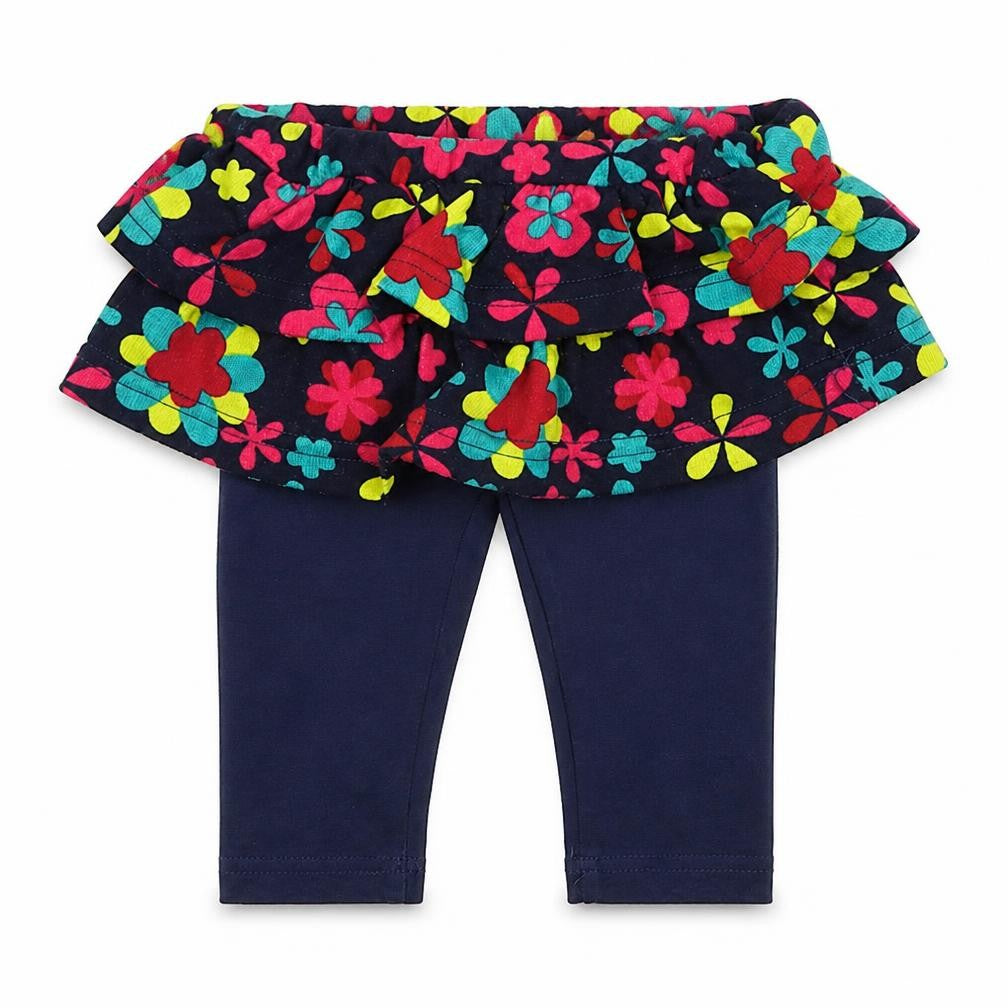 Front view of Losan girls’ blue floral cotton capri trousers, size 9, months pullover - skirt & leggings