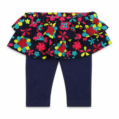 Front view of Losan girls’ blue floral cotton capri trousers, size 9, months pullover - skirt & leggings