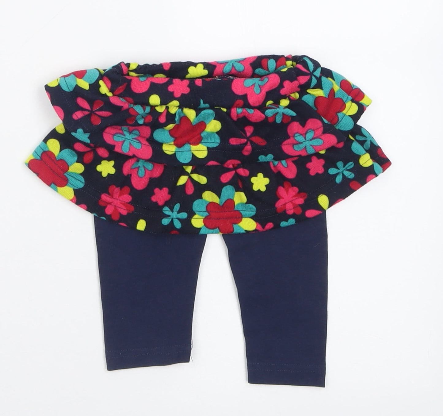 Losan Girls Blue Floral Cotton Capri Trousers Size 9 Months  Pullover - skirt & leggings