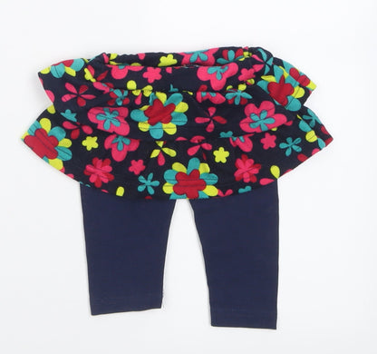 Losan Girls Blue Floral Cotton Capri Trousers Size 9 Months  Pullover - skirt & leggings