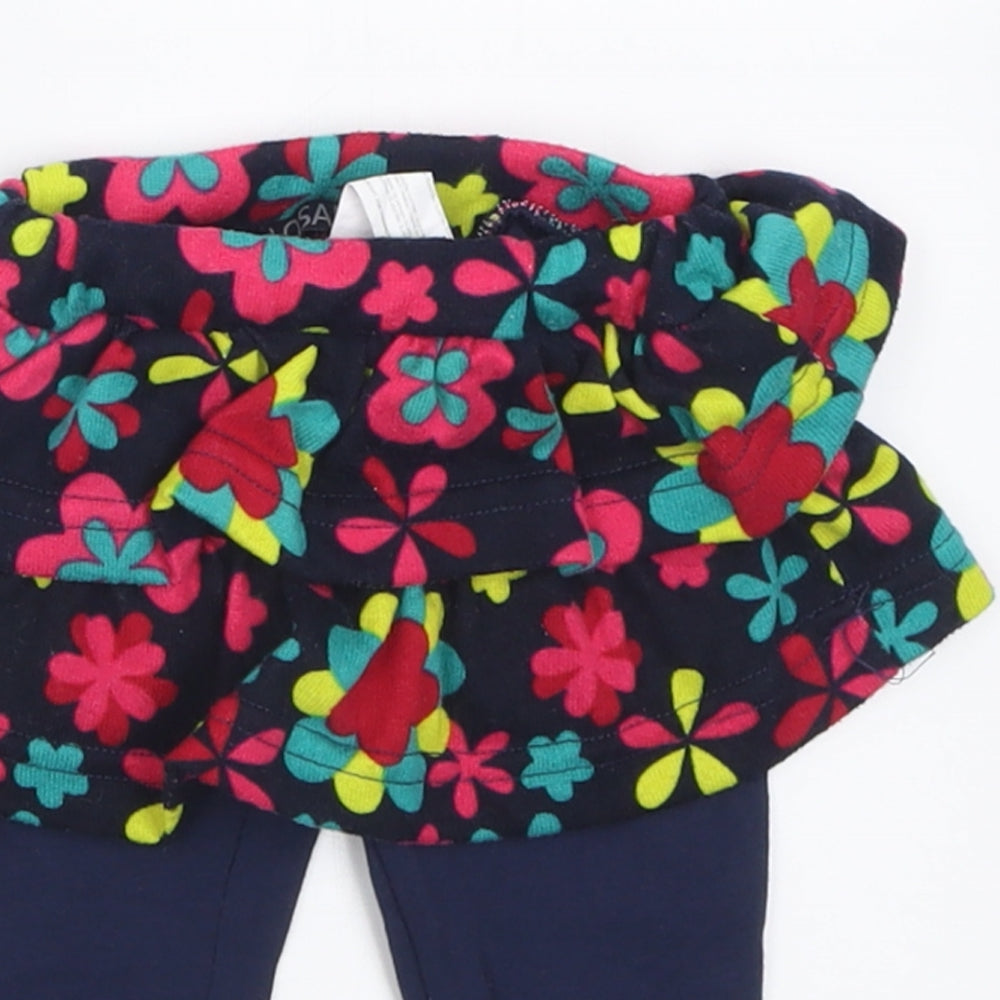 Losan Girls Blue Floral Cotton Capri Trousers Size 9 Months  Pullover - skirt & leggings
