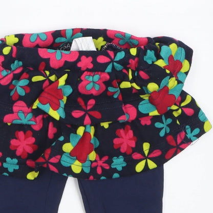 Losan Girls Blue Floral Cotton Capri Trousers Size 9 Months  Pullover - skirt & leggings