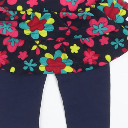 Losan Girls Blue Floral Cotton Capri Trousers Size 9 Months  Pullover - skirt & leggings