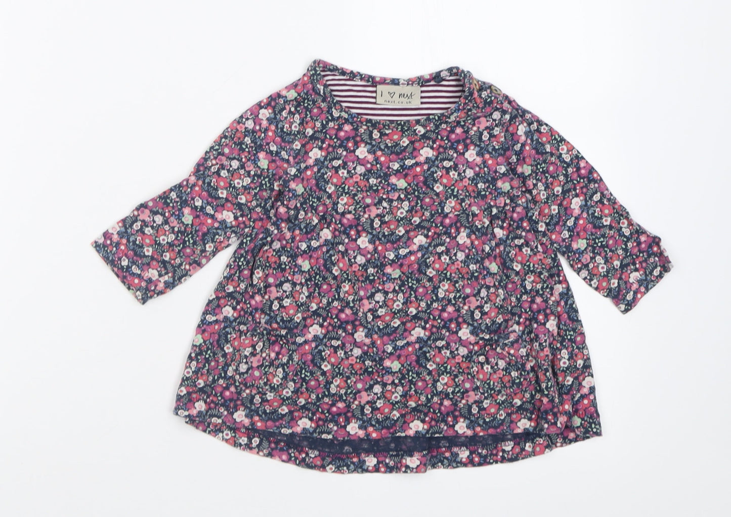 NEXT Girls Purple Floral Cotton A-Line  Size 6-9 Months  Crew Neck Button