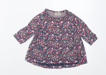 NEXT Girls Purple Floral Cotton A-Line  Size 6-9 Months  Crew Neck Button