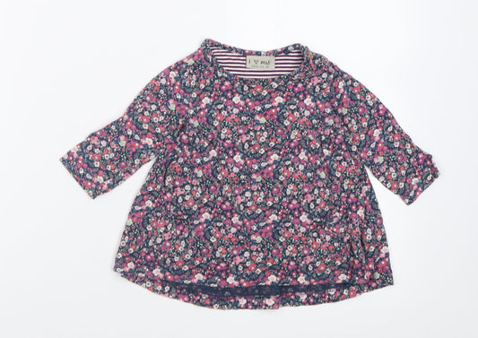 NEXT Girls Purple Floral Cotton A-Line  Size 6-9 Months  Crew Neck Button