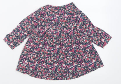 NEXT Girls Purple Floral Cotton A-Line  Size 6-9 Months  Crew Neck Button