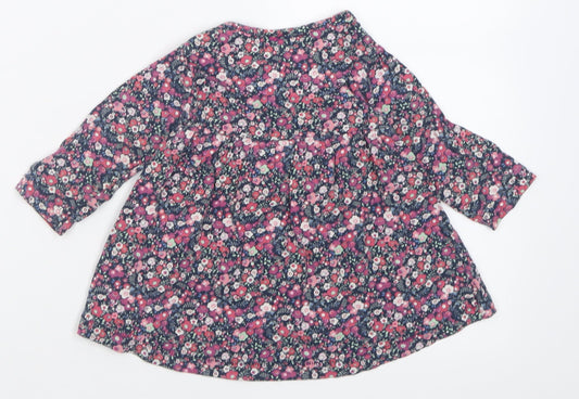 NEXT Girls Purple Floral Cotton A-Line  Size 6-9 Months  Crew Neck Button