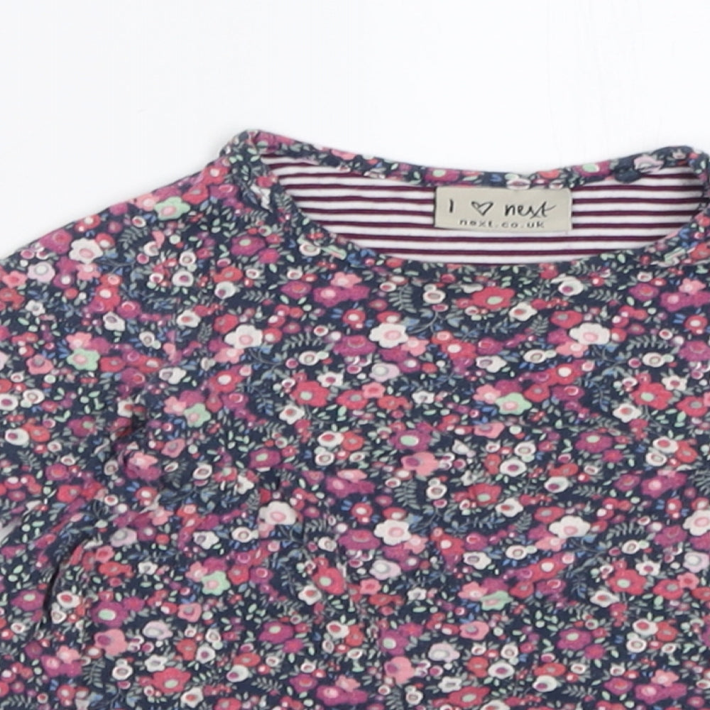 NEXT Girls Purple Floral Cotton A-Line  Size 6-9 Months  Crew Neck Button
