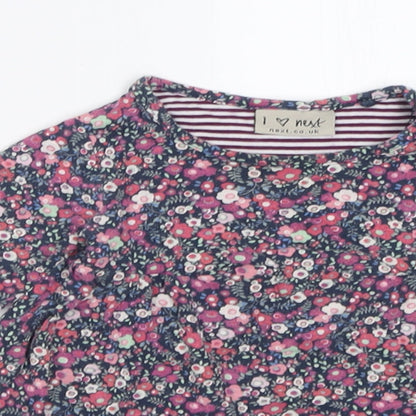 NEXT Girls Purple Floral Cotton A-Line  Size 6-9 Months  Crew Neck Button