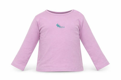 Front view of MGXX girls’ purple cotton basic casual, size 12, months crew neck button
