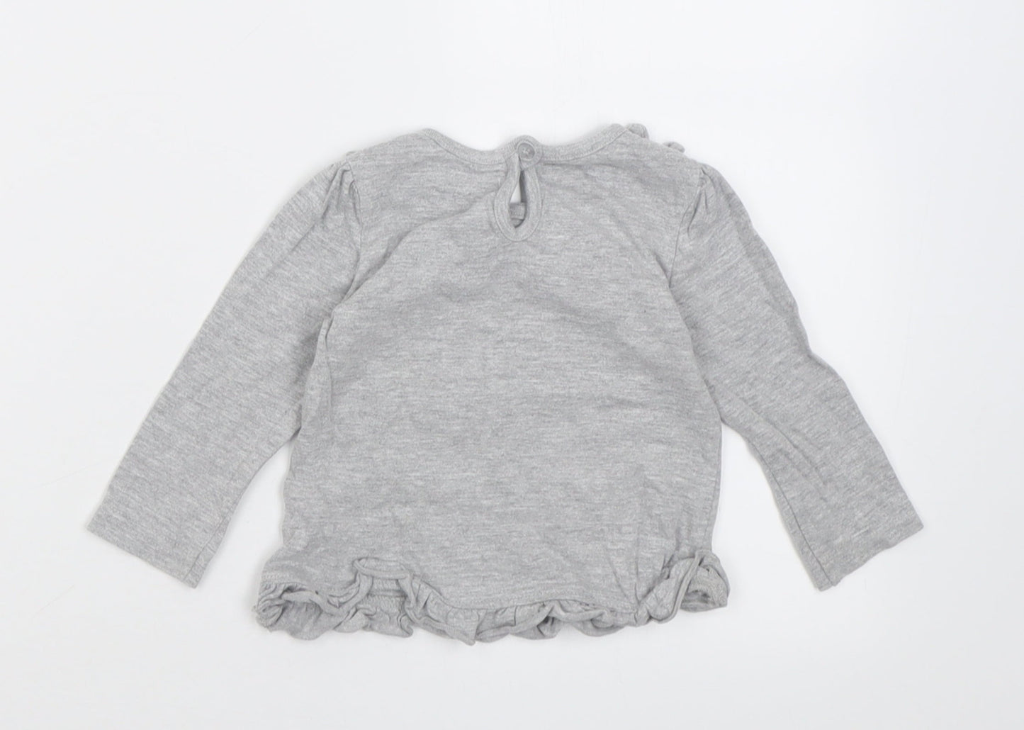 M&Co Girls Grey  Cotton Basic Casual Size 6-9 Months Crew Neck Button - little lady