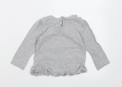 M&Co Girls Grey  Cotton Basic Casual Size 6-9 Months Crew Neck Button - little lady