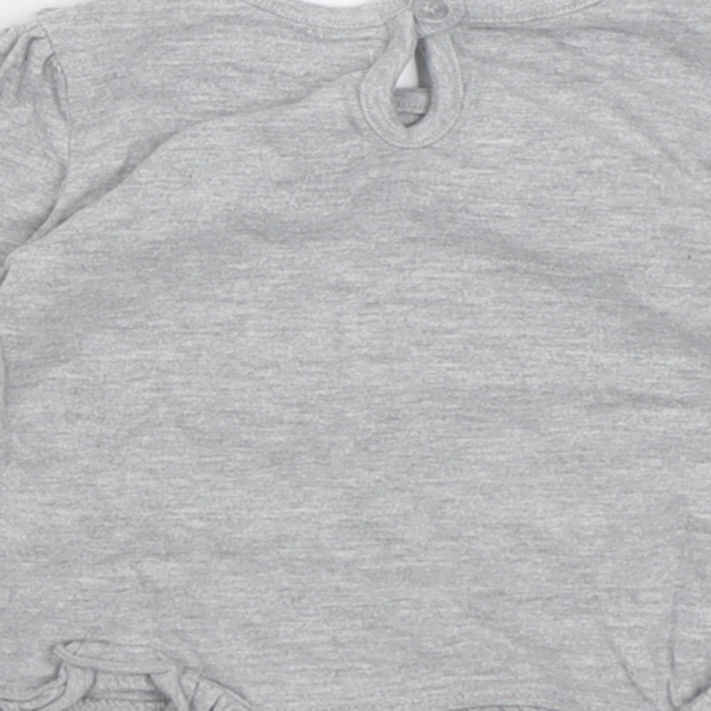 M&Co Girls Grey  Cotton Basic Casual Size 6-9 Months Crew Neck Button - little lady