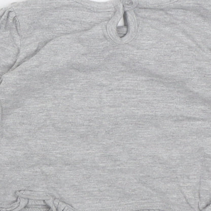 M&Co Girls Grey  Cotton Basic Casual Size 6-9 Months Crew Neck Button - little lady