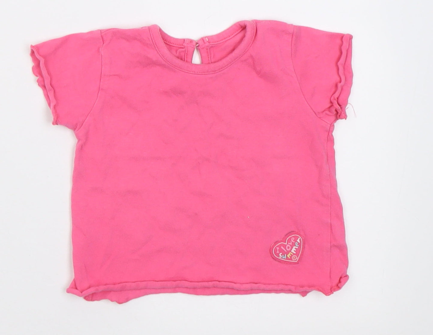 George Girls Pink  Cotton Basic T-Shirt Size 6-9 Months Crew Neck Button - i love summer