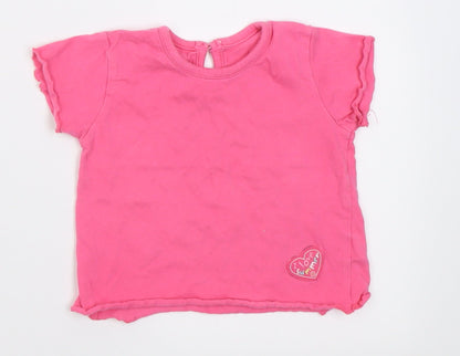 George Girls Pink  Cotton Basic T-Shirt Size 6-9 Months Crew Neck Button - i love summer