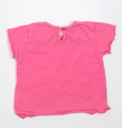 George Girls Pink  Cotton Basic T-Shirt Size 6-9 Months Crew Neck Button - i love summer