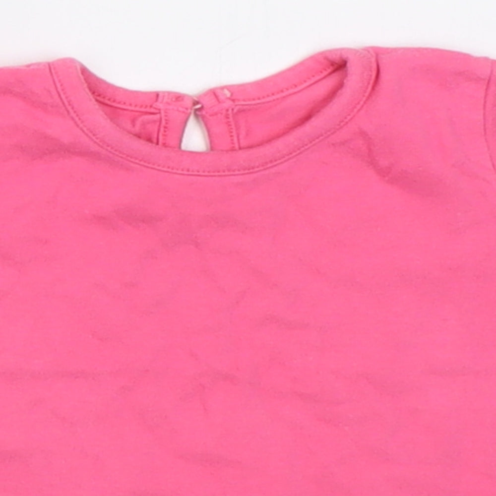 George Girls Pink  Cotton Basic T-Shirt Size 6-9 Months Crew Neck Button - i love summer