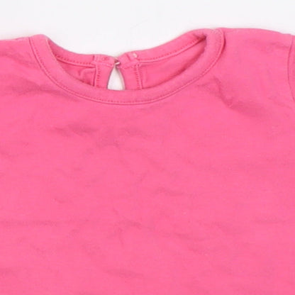 George Girls Pink  Cotton Basic T-Shirt Size 6-9 Months Crew Neck Button - i love summer