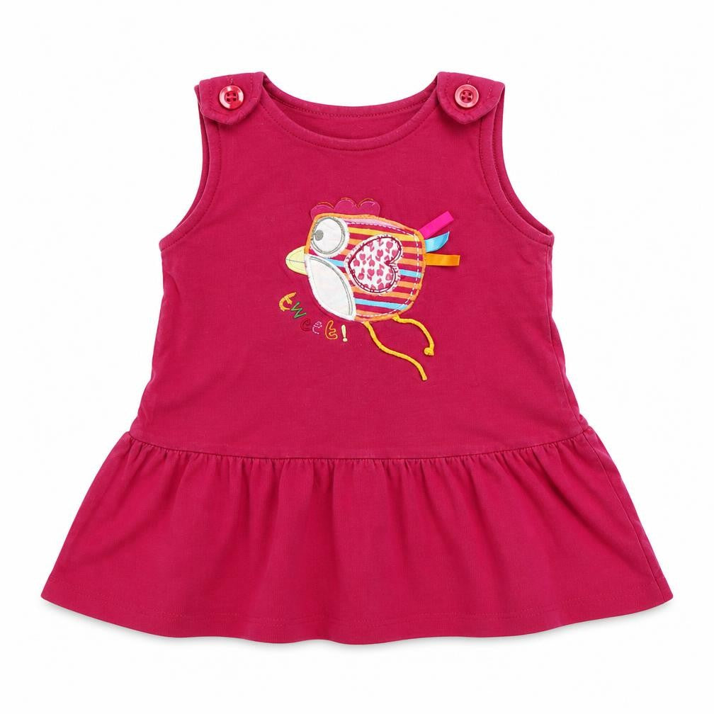 Front view of Next girls’ pink cotton a-line, size 6-9, months crew neck button - tweet