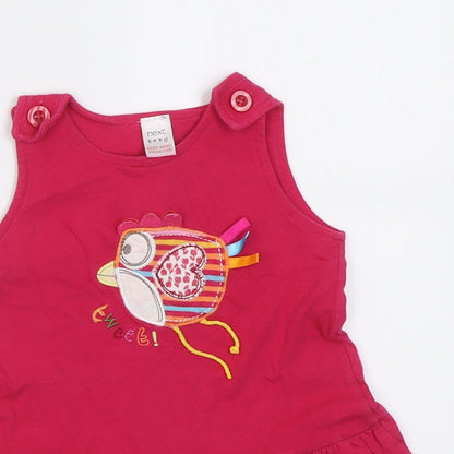 NEXT Girls Pink  Cotton A-Line  Size 6-9 Months  Crew Neck Button - tweet