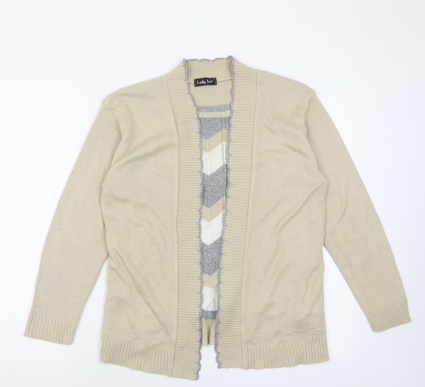 lady lee Womens Beige Square Neck Striped Acrylic Pullover Jumper Size S