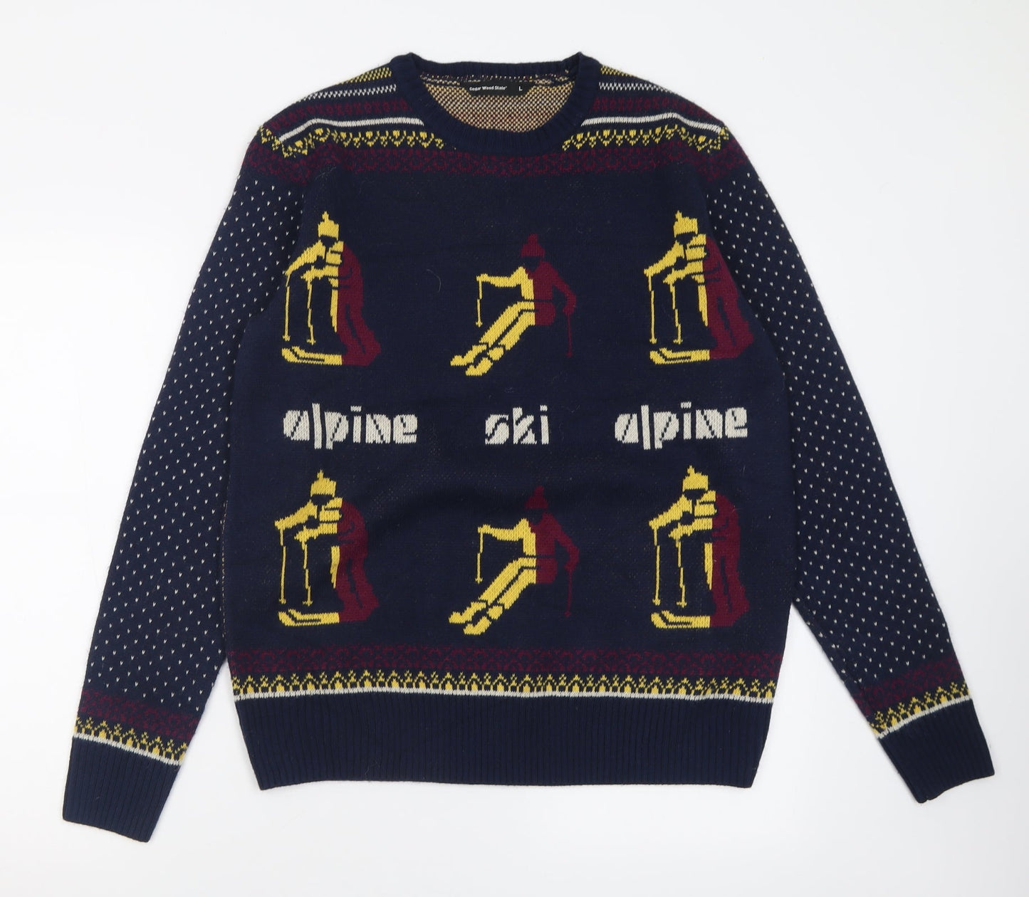 Cedar Wood State Mens Blue Crew Neck Polka Dot Acrylic Pullover Jumper Size L