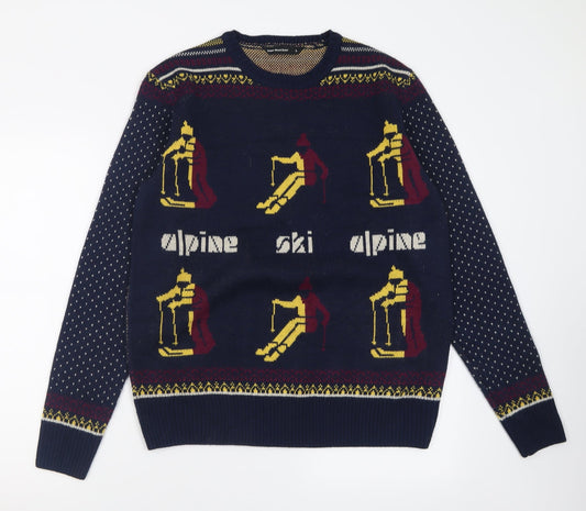 Cedar Wood State Mens Blue Crew Neck Polka Dot Acrylic Pullover Jumper Size L