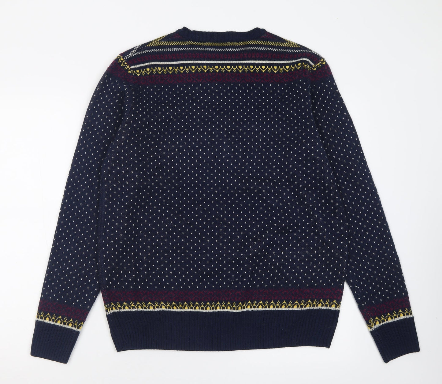 Cedar Wood State Mens Blue Crew Neck Polka Dot Acrylic Pullover Jumper Size L