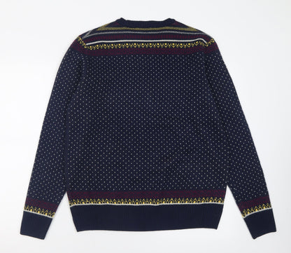 Cedar Wood State Mens Blue Crew Neck Polka Dot Acrylic Pullover Jumper Size L