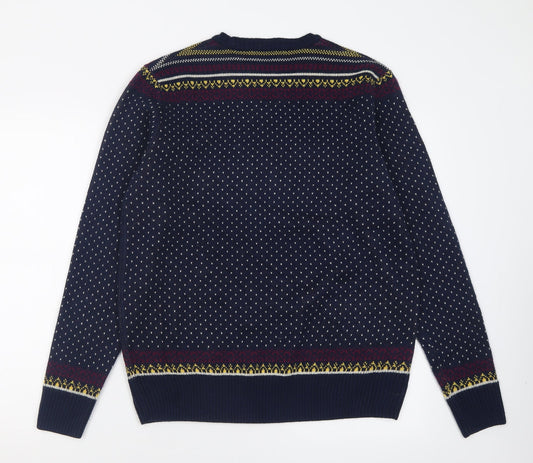 Cedar Wood State Mens Blue Crew Neck Polka Dot Acrylic Pullover Jumper Size L