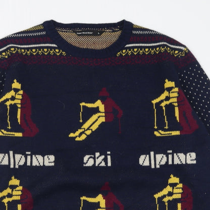 Cedar Wood State Mens Blue Crew Neck Polka Dot Acrylic Pullover Jumper Size L